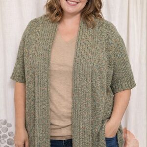 Lane Bryant Olive Green Speckled Open-Front Cardigan